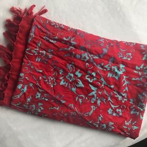 Red and blue shawl wrap